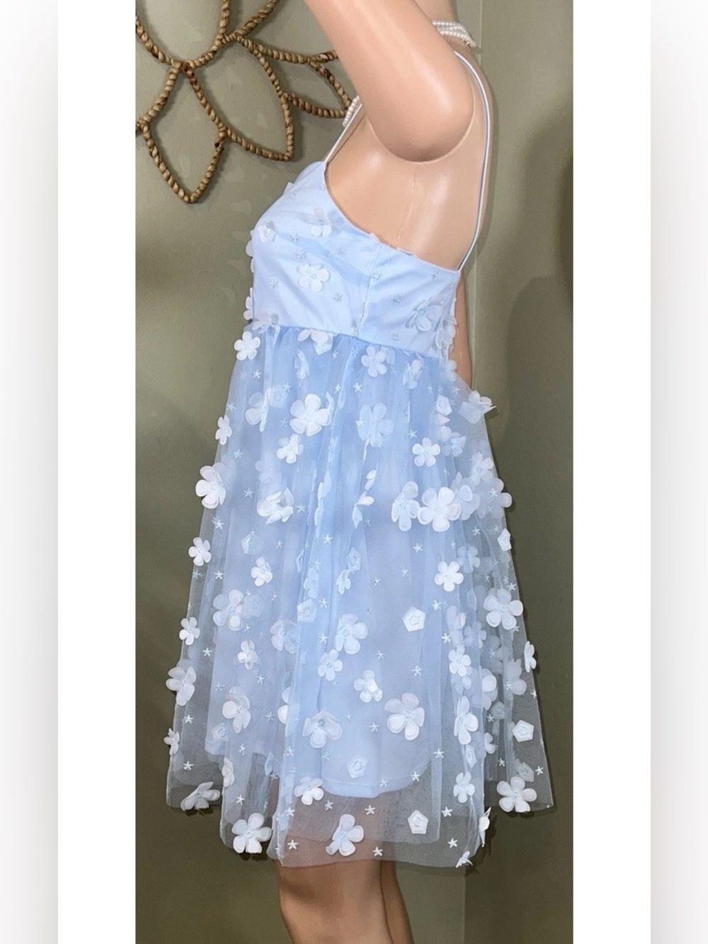 Altar’d State Aurora Floral Mesh Babydoll Dress Baby Blue Size Medium - Picture 7 of 16